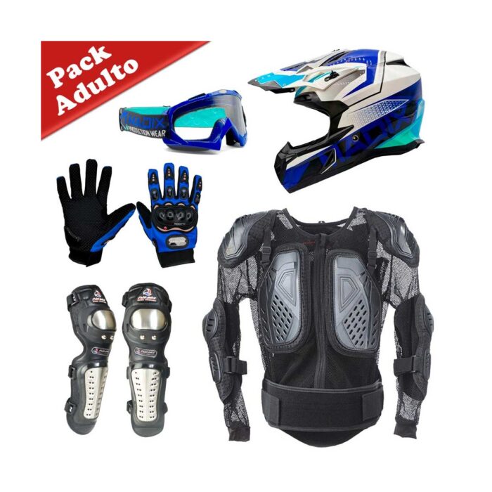 Pack Protecciones motocross adulto con peto, casco, gafas, guantes y rodilleras - Imagen 1